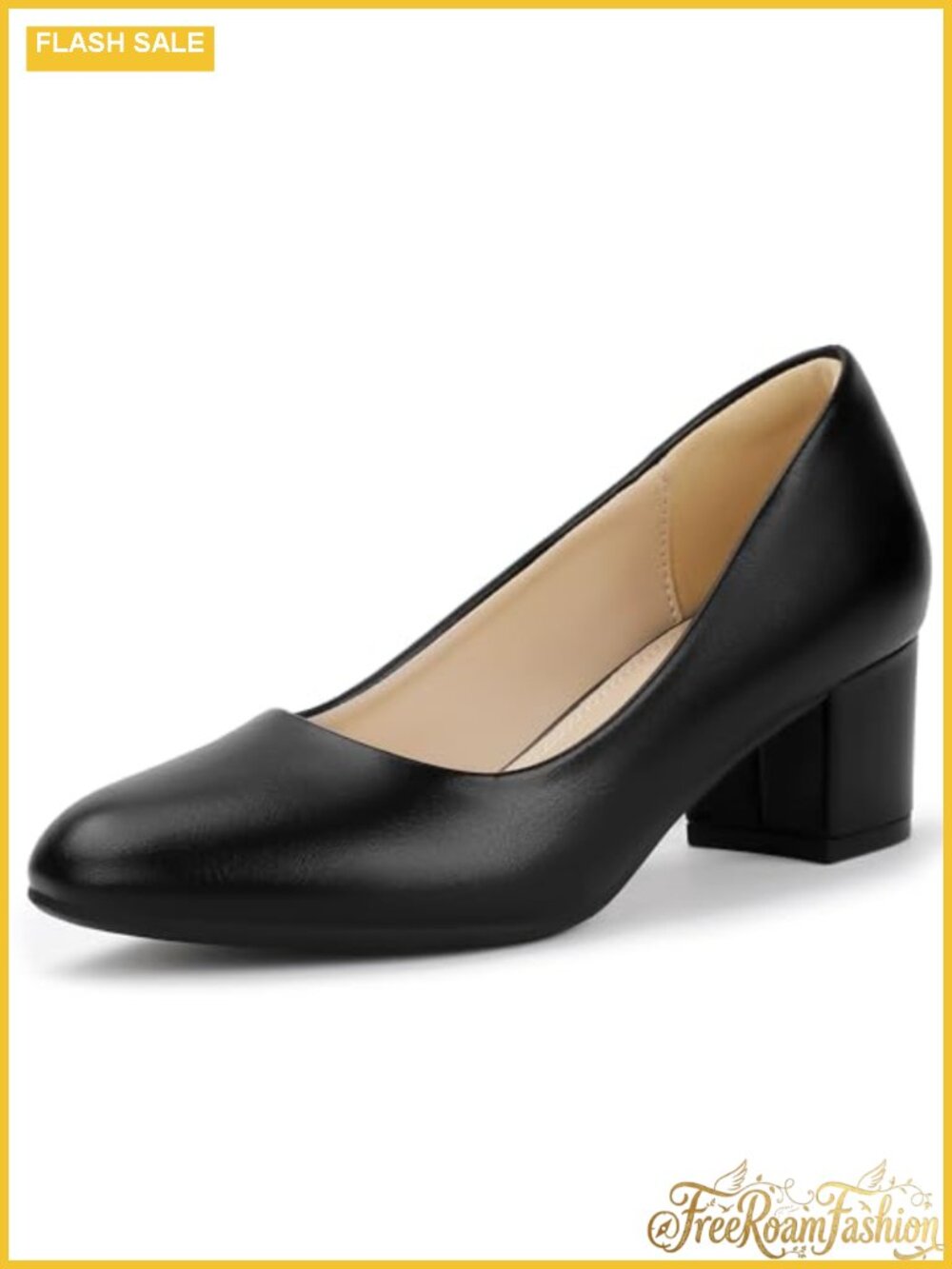 Women's Closed Toe Low Block Heel Pumps Faux Leather Slip-On Office Heels